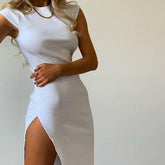 Josceline O-Neck High Split Mini Dress